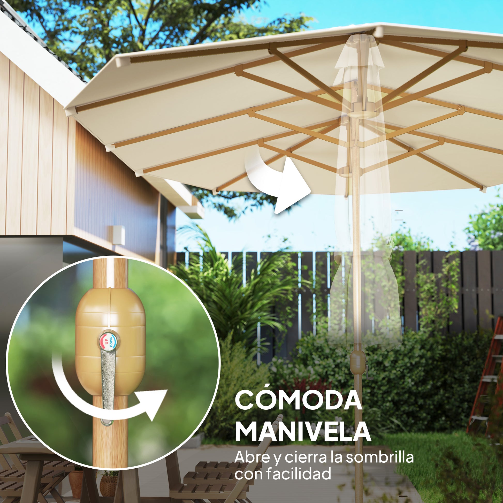 Double Parasol 4.55x2.65m Outdoor Terrace Umbrella with Manual Crank Water-Resistant and Sun Protection Large Umbrella for Terrace Beach Pool Cream