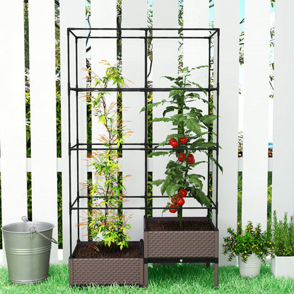 Metal Trellis Planter — Large Outdoor Raised Planter for Climbing Plants, 2 PP Planter Boxes with Drainage & Plugs, Elevated Patio Garden Bed, 39.4 x 19.7 x 68.5 in, Black