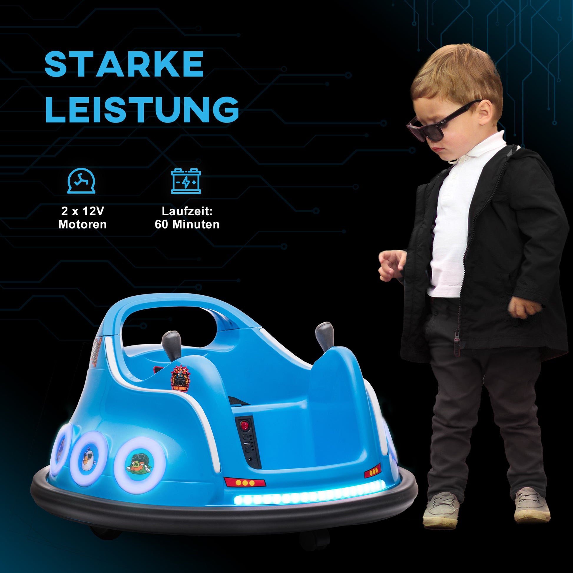 12V Kids' Bumper Car with 2.4G Remote Control, Electric Bumper with Music and Lights, 0.9-1.9 mph, Kids' Electric Car with 360° Spin, for Kids 3-5 Years, Blue