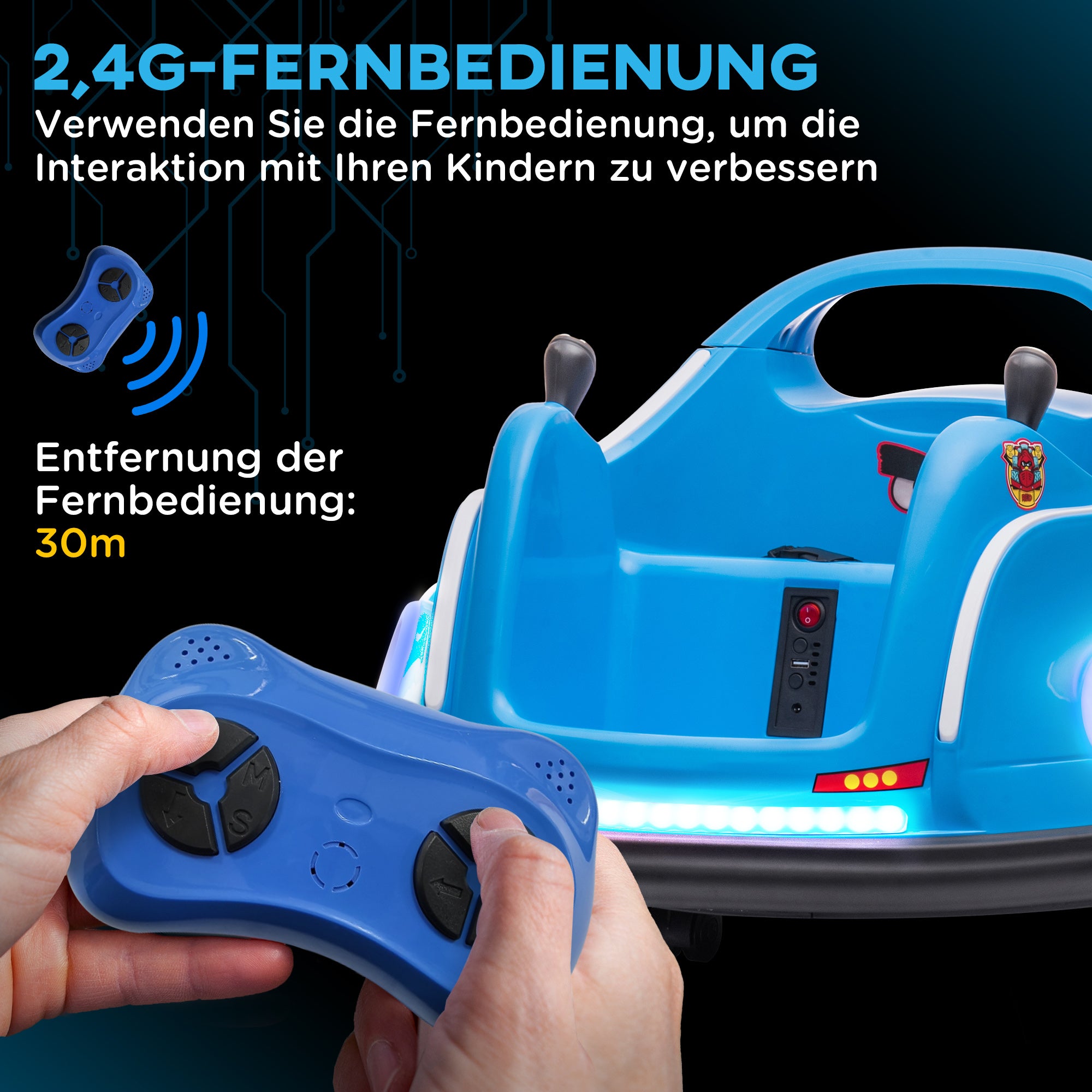 12V Kids' Bumper Car with 2.4G Remote Control, Electric Bumper with Music and Lights, 0.9-1.9 mph, Kids' Electric Car with 360° Spin, for Kids 3-5 Years, Blue