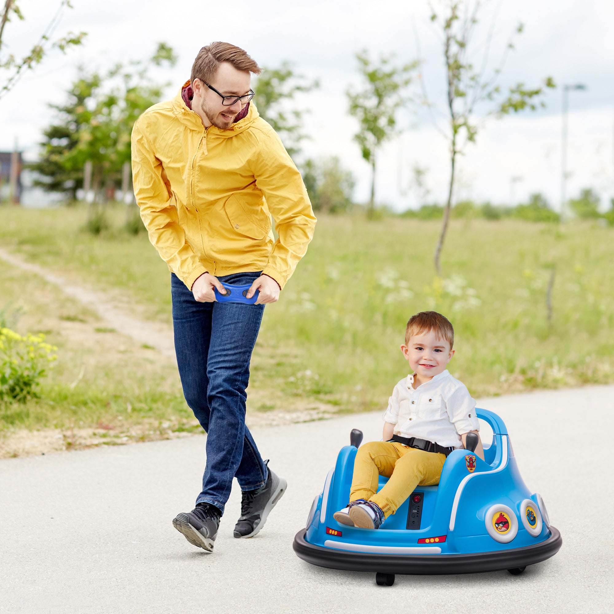 12V Kids' Bumper Car with 2.4G Remote Control, Electric Bumper with Music and Lights, 0.9-1.9 mph, Kids' Electric Car with 360° Spin, for Kids 3-5 Years, Blue