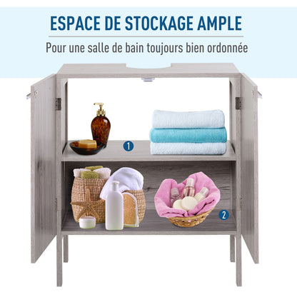 Bathroom Vanity Unit with Sink - Under Sink Cabinet - 2 Doors Cupboard with Shelf - dims. 60L x 30W x 70H cm - Gray Wood Imitation MDF