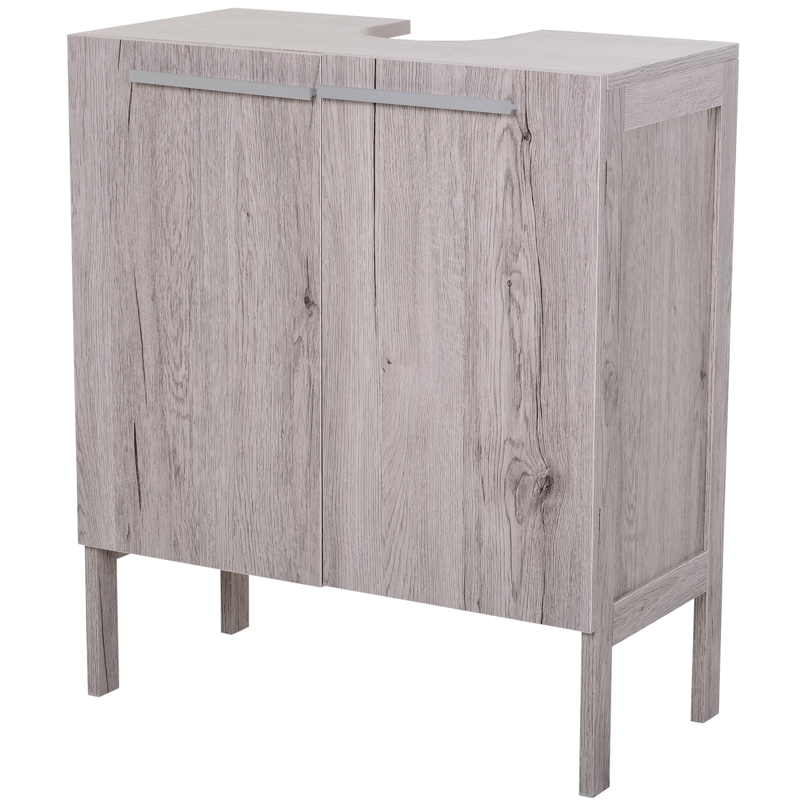 Bathroom Vanity Unit with Sink - Under Sink Cabinet - 2 Doors Cupboard with Shelf - dims. 60L x 30W x 70H cm - Gray Wood Imitation MDF
