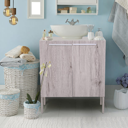 Bathroom Vanity Unit with Sink - Under Sink Cabinet - 2 Doors Cupboard with Shelf - dims. 60L x 30W x 70H cm - Gray Wood Imitation MDF