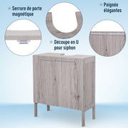 Bathroom Vanity Unit with Sink - Under Sink Cabinet - 2 Doors Cupboard with Shelf - dims. 60L x 30W x 70H cm - Gray Wood Imitation MDF