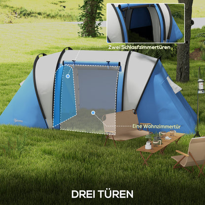 Camping Tent for 4-5 Persons, Lightly Water-Resistant, Family Tent with 2 Rooms, Side Door Window, Tent with 3000mm Water Column, Tunnel Tent Dome Tent for Camping, Travel, Garden