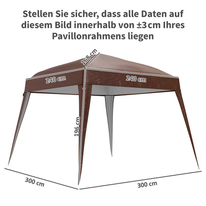 Replacement Canopy for Pavilion 3x3 m Base/ 2.4x2.4 m Top, Water-Resistant Pavilion Cover for Pop-Up Canopy, Sturdy Party Tent Replacement Canopy with Individual Cover for Garden Pavilion Coffee