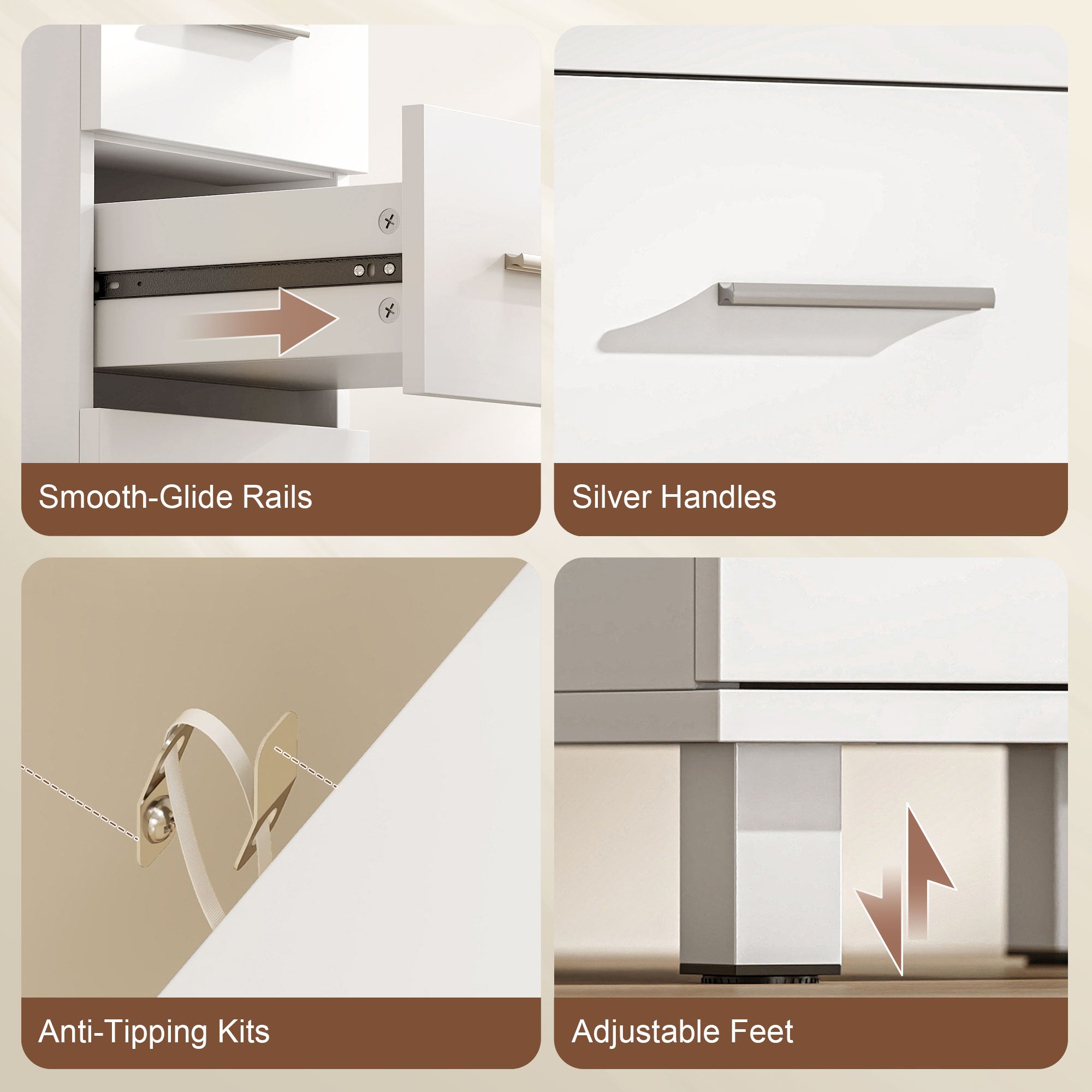 5-Drawer Chest, Narrow Modern Storage Cabinet for Bedroom, Hallway or Living Room, 11.8 x 11.8 x 37.4 in, White