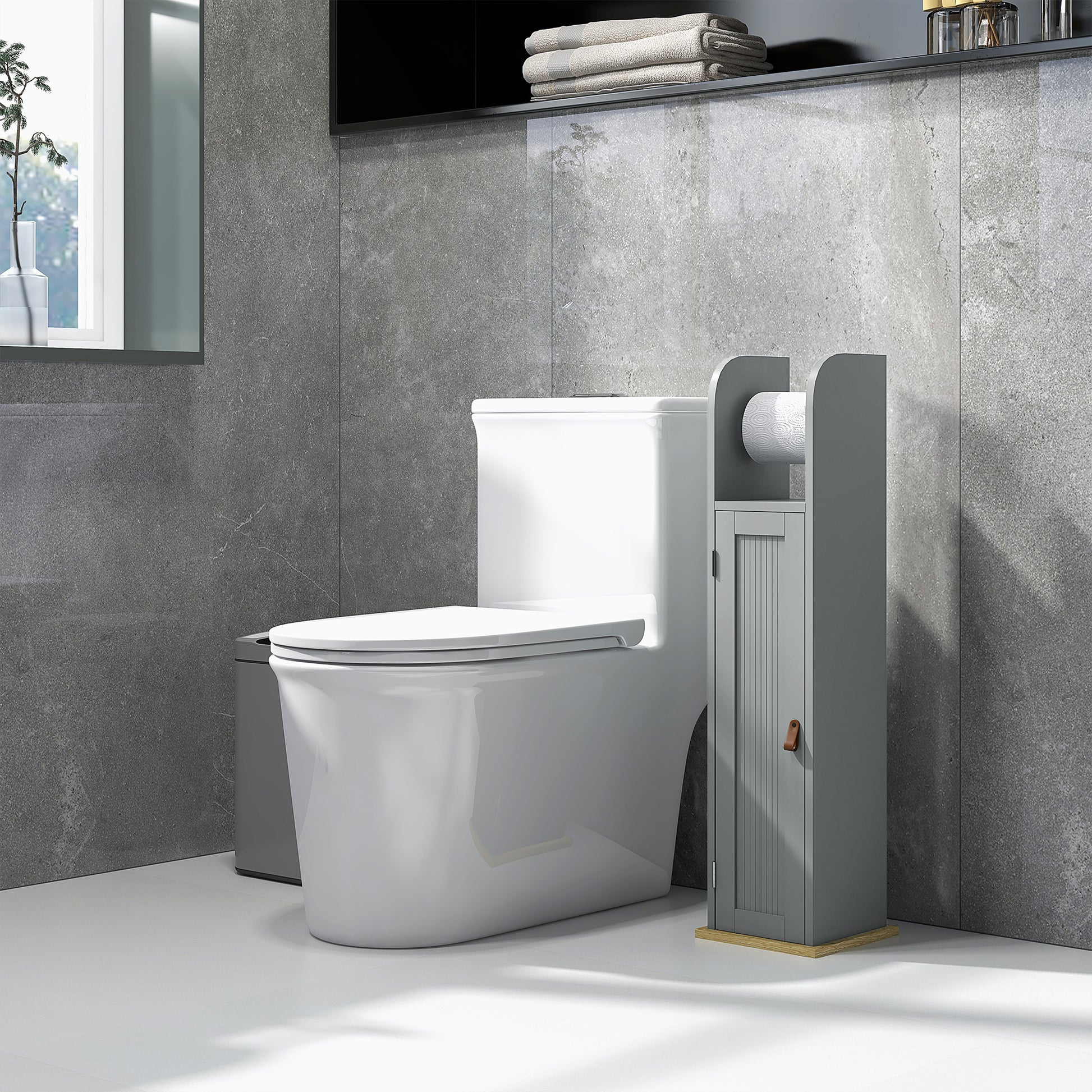Bathroom Cabinet Toilet Paper Holder with Cupboard and Adjustable Shelves 20 x 20 x 80 cm Gray