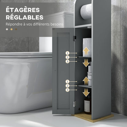 Bathroom Cabinet Toilet Paper Holder with Cupboard and Adjustable Shelves 20 x 20 x 80 cm Gray
