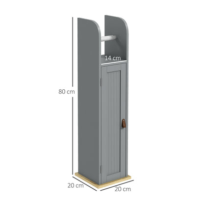 Bathroom Cabinet Toilet Paper Holder with Cupboard and Adjustable Shelves 20 x 20 x 80 cm Gray