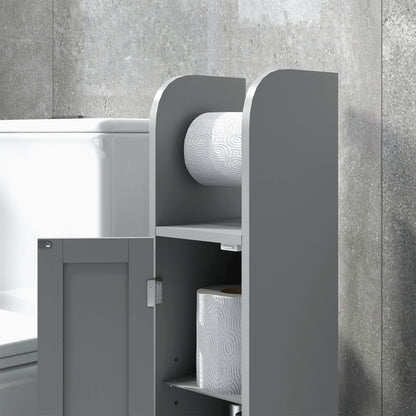 Bathroom Cabinet Toilet Paper Holder with Cupboard and Adjustable Shelves 20 x 20 x 80 cm Gray