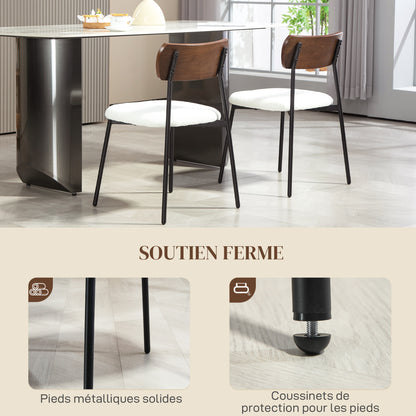 Set of 2 dining chairs vintage kitchen chair upholstered with shaggy seat, curved wood backrest for living room, dining room, bedroom, cream and brown