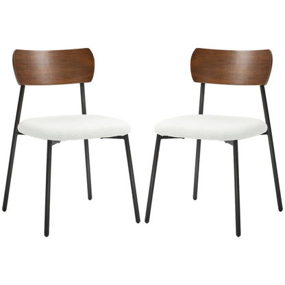 Set of 2 dining chairs vintage kitchen chair upholstered with shaggy seat, curved wood backrest for living room, dining room, bedroom, cream and brown