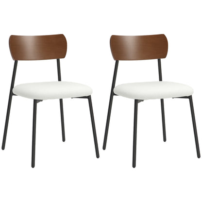 Set of 2 dining chairs vintage kitchen chair upholstered with shaggy seat, curved wood backrest for living room, dining room, bedroom, cream and brown