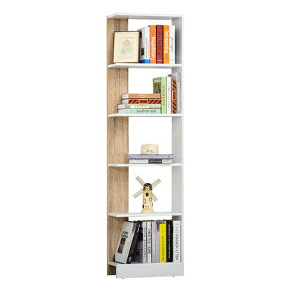 Storage Bookcase with 5 Shelves Multi-Purpose Bookshelf for Study Office with Raised Base Elegant Design 45x21x170 cm White and Oak