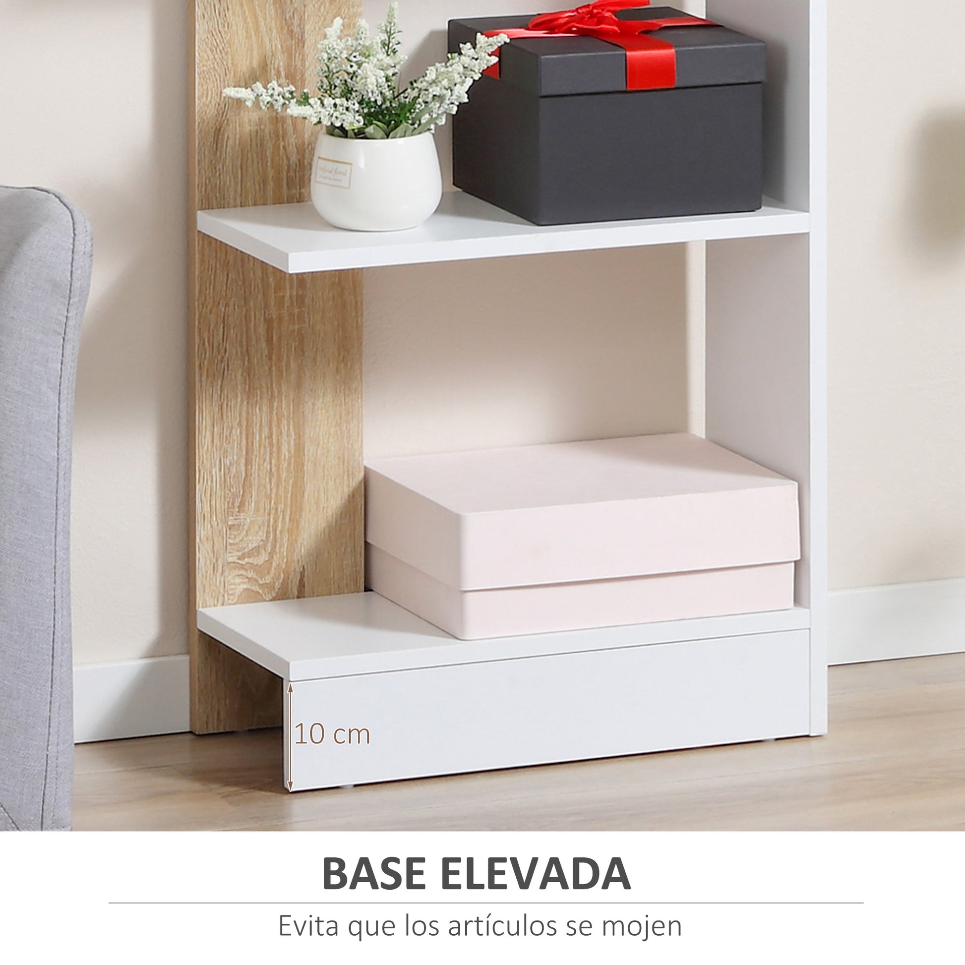 Storage Bookcase with 5 Shelves Multi-Purpose Bookshelf for Study Office with Raised Base Elegant Design 45x21x170 cm White and Oak