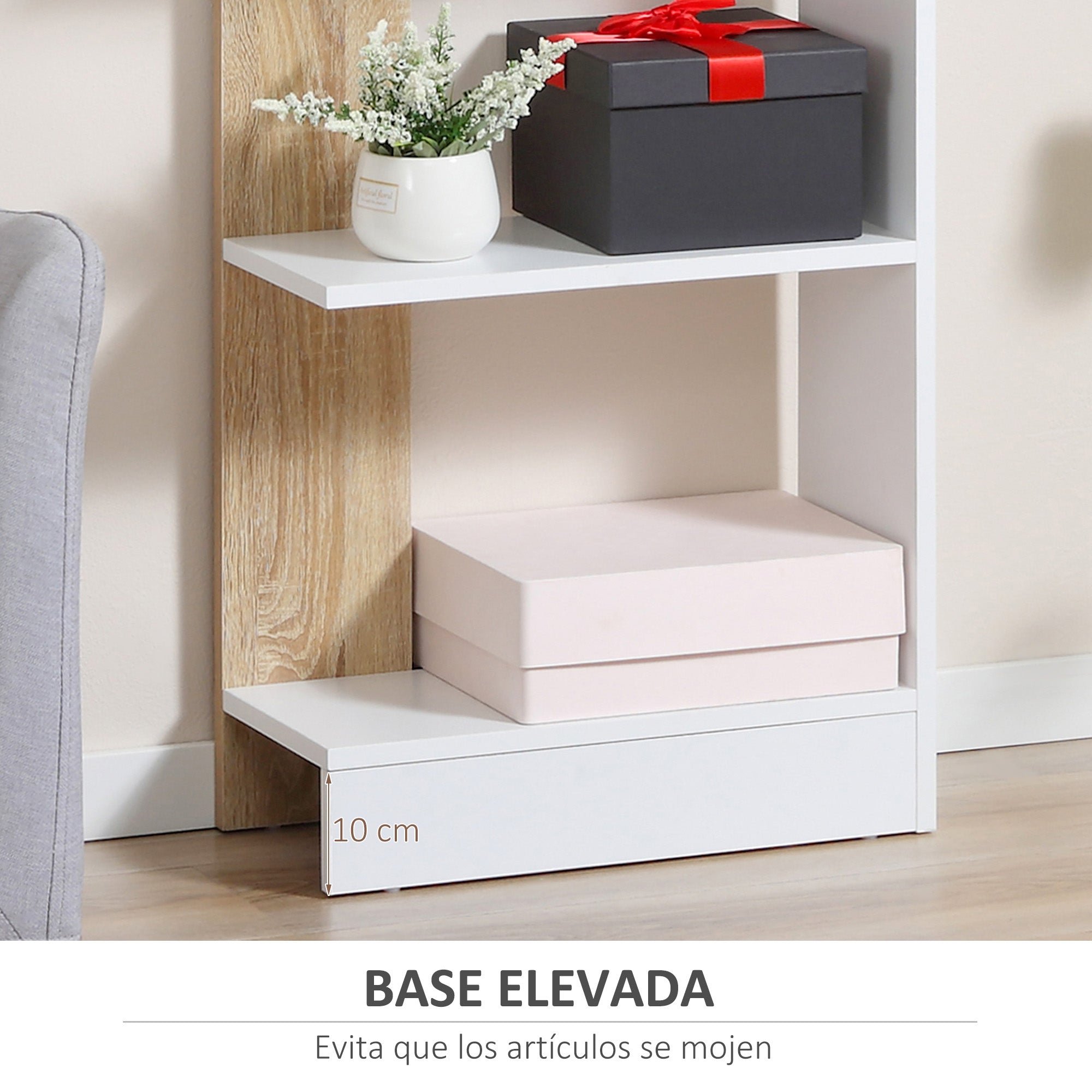 Storage Bookcase with 5 Shelves Multi-Purpose Bookshelf for Study Office with Raised Base Elegant Design 45x21x170 cm White and Oak