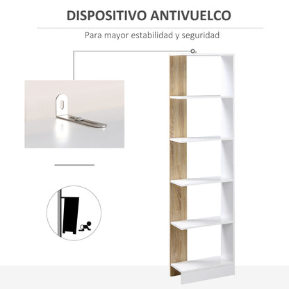 Storage Bookcase with 5 Shelves Multi-Purpose Bookshelf for Study Office with Raised Base Elegant Design 45x21x170 cm White and Oak