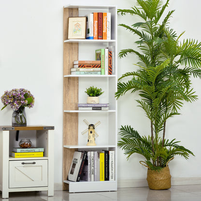 Storage Bookcase with 5 Shelves Multi-Purpose Bookshelf for Study Office with Raised Base Elegant Design 45x21x170 cm White and Oak