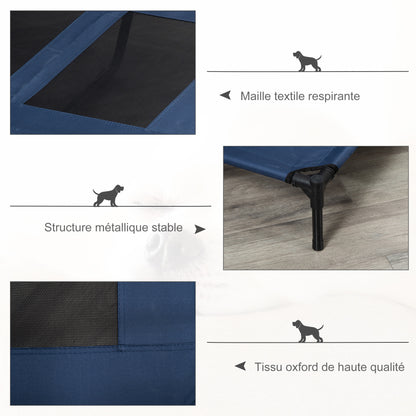 Raised Bed for Dog Cat Camping Bed Elevated Bed Comfortable Fabric Oxford Textilene Micro-Perforated Metal 92L x 76W x 18H cm Blue