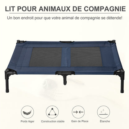 Raised Bed for Dog Cat Camping Bed Elevated Bed Comfortable Fabric Oxford Textilene Micro-Perforated Metal 92L x 76W x 18H cm Blue