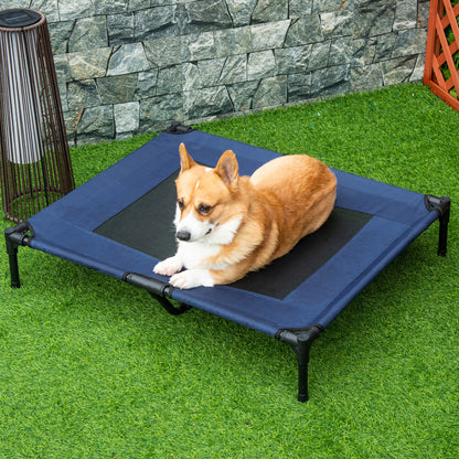 Raised Bed for Dog Cat Camping Bed Elevated Bed Comfortable Fabric Oxford Textilene Micro-Perforated Metal 92L x 76W x 18H cm Blue