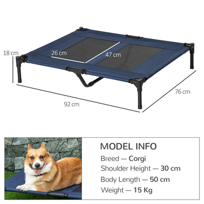 Raised Bed for Dog Cat Camping Bed Elevated Bed Comfortable Fabric Oxford Textilene Micro-Perforated Metal 92L x 76W x 18H cm Blue