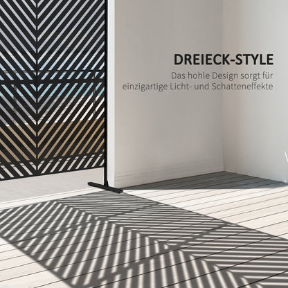 Garden Privacy Screen with Stand, 122 x 198 cm Room Divider with Triangular Pattern, Partition Wall for Balcony, Terrace, Steel, Black