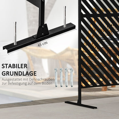 Garden Privacy Screen with Stand, 122 x 198 cm Room Divider with Triangular Pattern, Partition Wall for Balcony, Terrace, Steel, Black