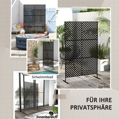 Garden Privacy Screen with Stand, 122 x 198 cm Room Divider with Triangular Pattern, Partition Wall for Balcony, Terrace, Steel, Black