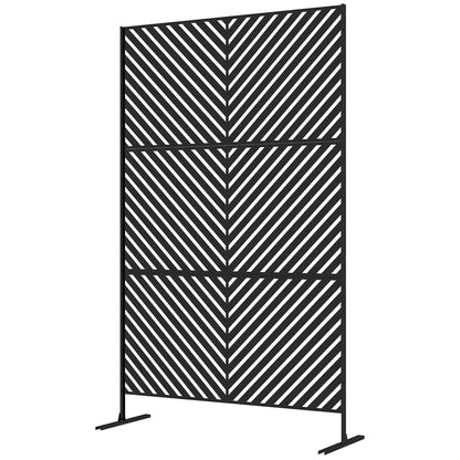 Garden Privacy Screen with Stand, 122 x 198 cm Room Divider with Triangular Pattern, Partition Wall for Balcony, Terrace, Steel, Black