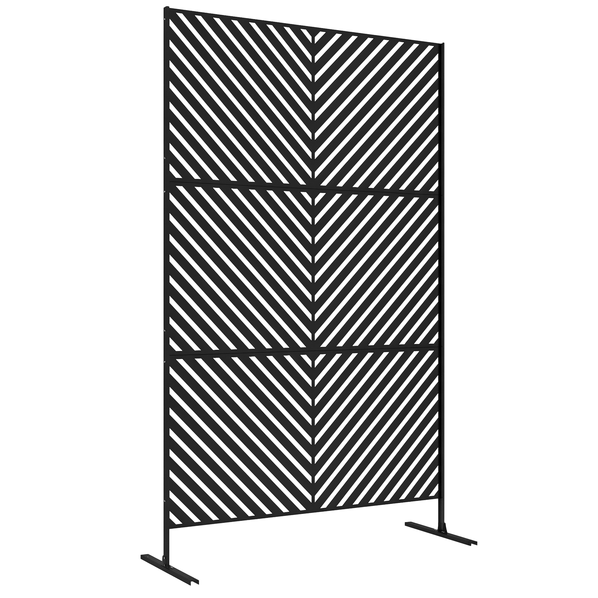 Garden Privacy Screen with Stand, 122 x 198 cm Room Divider with Triangular Pattern, Partition Wall for Balcony, Terrace, Steel, Black