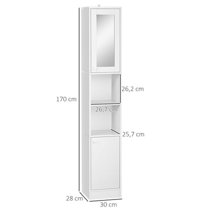 Bathroom Tall Column Cabinet Storage Cupboard with Adjustable Shelf - 30 x 28 x 170 cm - White