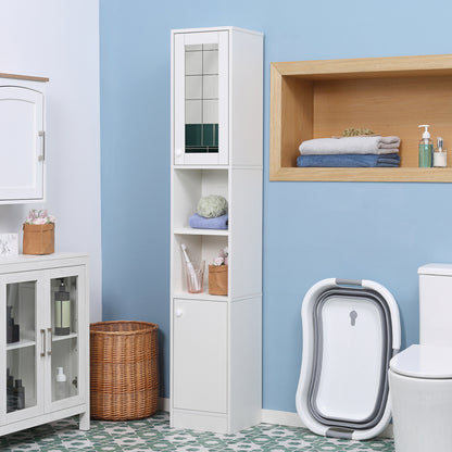 Bathroom Tall Column Cabinet Storage Cupboard with Adjustable Shelf - 30 x 28 x 170 cm - White