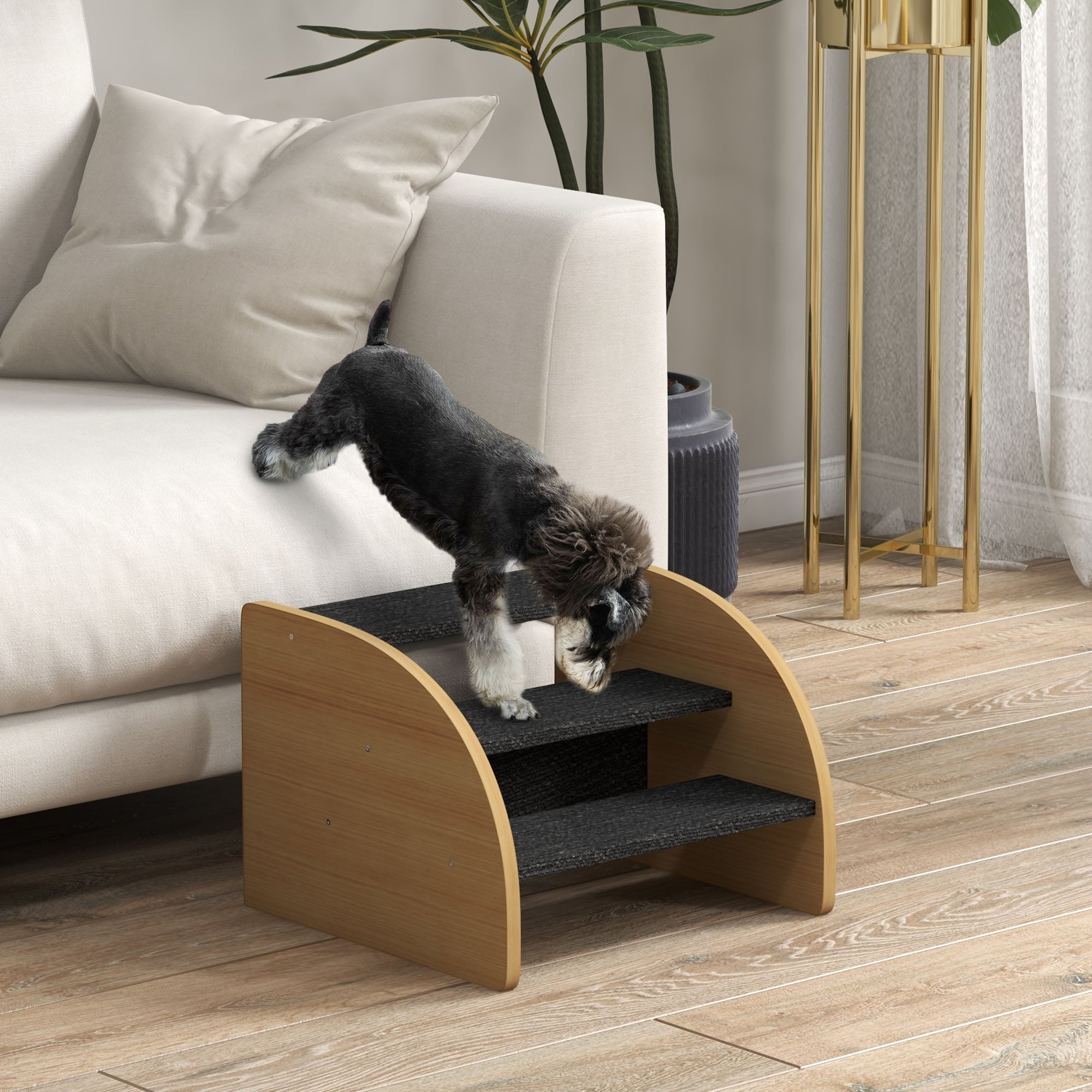 Pet Stairs 3 Steps 30 cm High Pet Stairs with Side Wall Dog Ramp for Small Dogs Cat Stairs Entry Aid for Bed, Sofa, Couch, and Car Oak