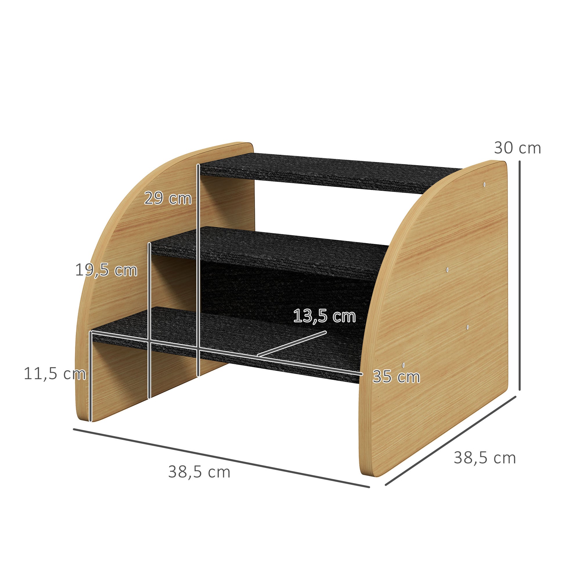 Pet Stairs 3 Steps 30 cm High Pet Stairs with Side Wall Dog Ramp for Small Dogs Cat Stairs Entry Aid for Bed, Sofa, Couch, and Car Oak