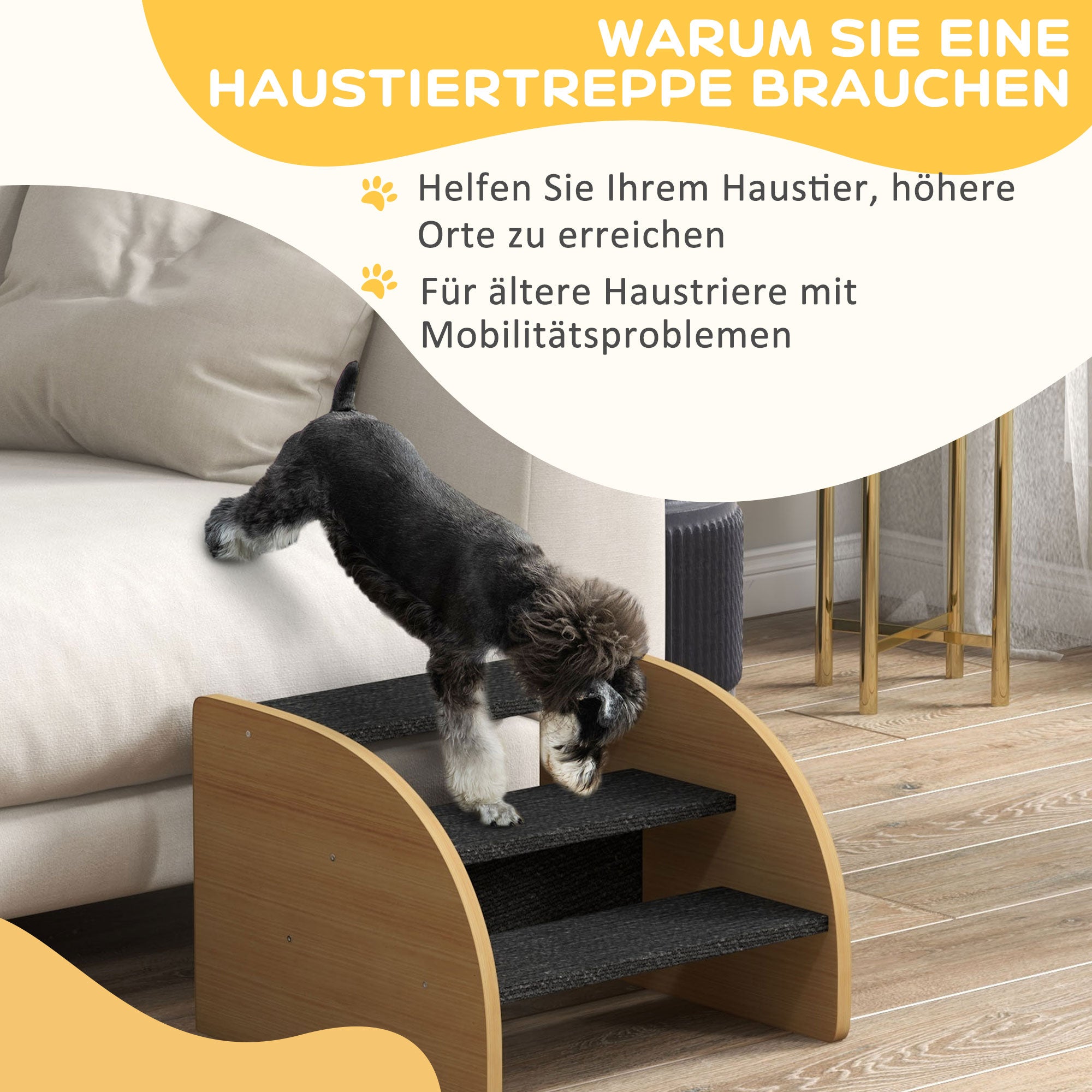 Pet Stairs 3 Steps 30 cm High Pet Stairs with Side Wall Dog Ramp for Small Dogs Cat Stairs Entry Aid for Bed, Sofa, Couch, and Car Oak