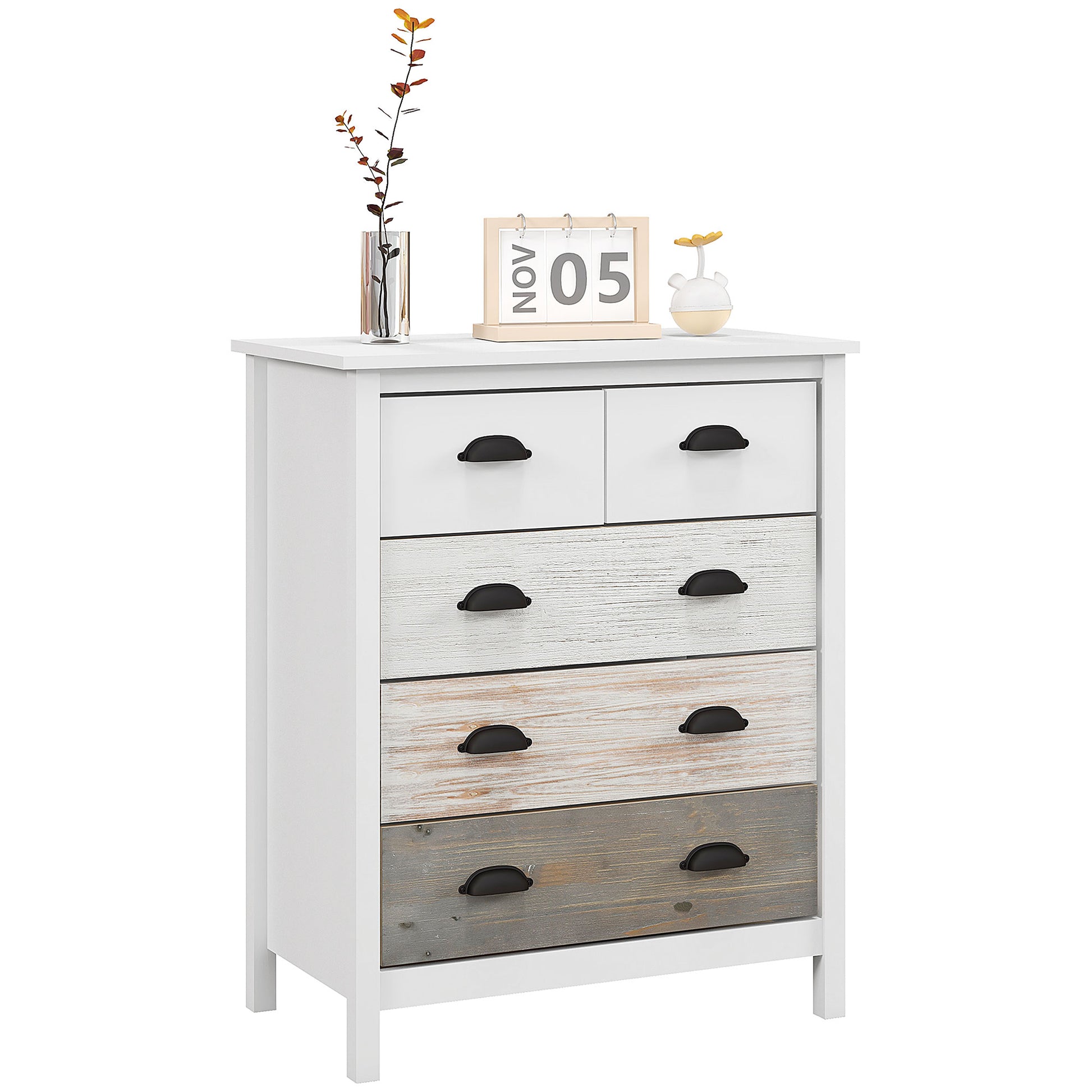 Chest of Drawers Storage Cabinet with 5 Drawers, Drawer Cabinet with Handle, Anti-tilt Protection, for Bedroom, Living Room, White, 70 x 38 x 85 cm