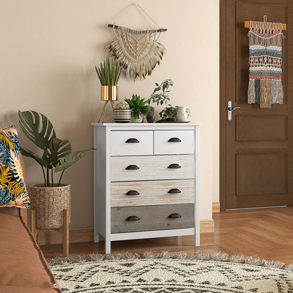 Chest of Drawers Storage Cabinet with 5 Drawers, Drawer Cabinet with Handle, Anti-tilt Protection, for Bedroom, Living Room, White, 70 x 38 x 85 cm