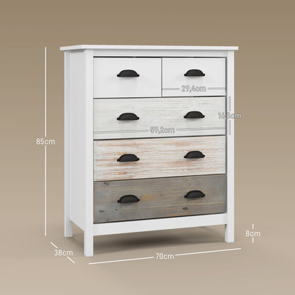 Chest of Drawers Storage Cabinet with 5 Drawers, Drawer Cabinet with Handle, Anti-tilt Protection, for Bedroom, Living Room, White, 70 x 38 x 85 cm