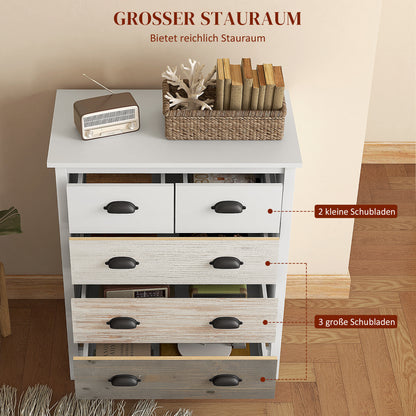 Chest of Drawers Storage Cabinet with 5 Drawers, Drawer Cabinet with Handle, Anti-tilt Protection, for Bedroom, Living Room, White, 70 x 38 x 85 cm
