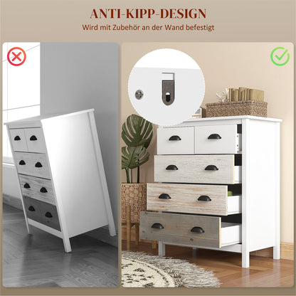 Chest of Drawers Storage Cabinet with 5 Drawers, Drawer Cabinet with Handle, Anti-tilt Protection, for Bedroom, Living Room, White, 70 x 38 x 85 cm