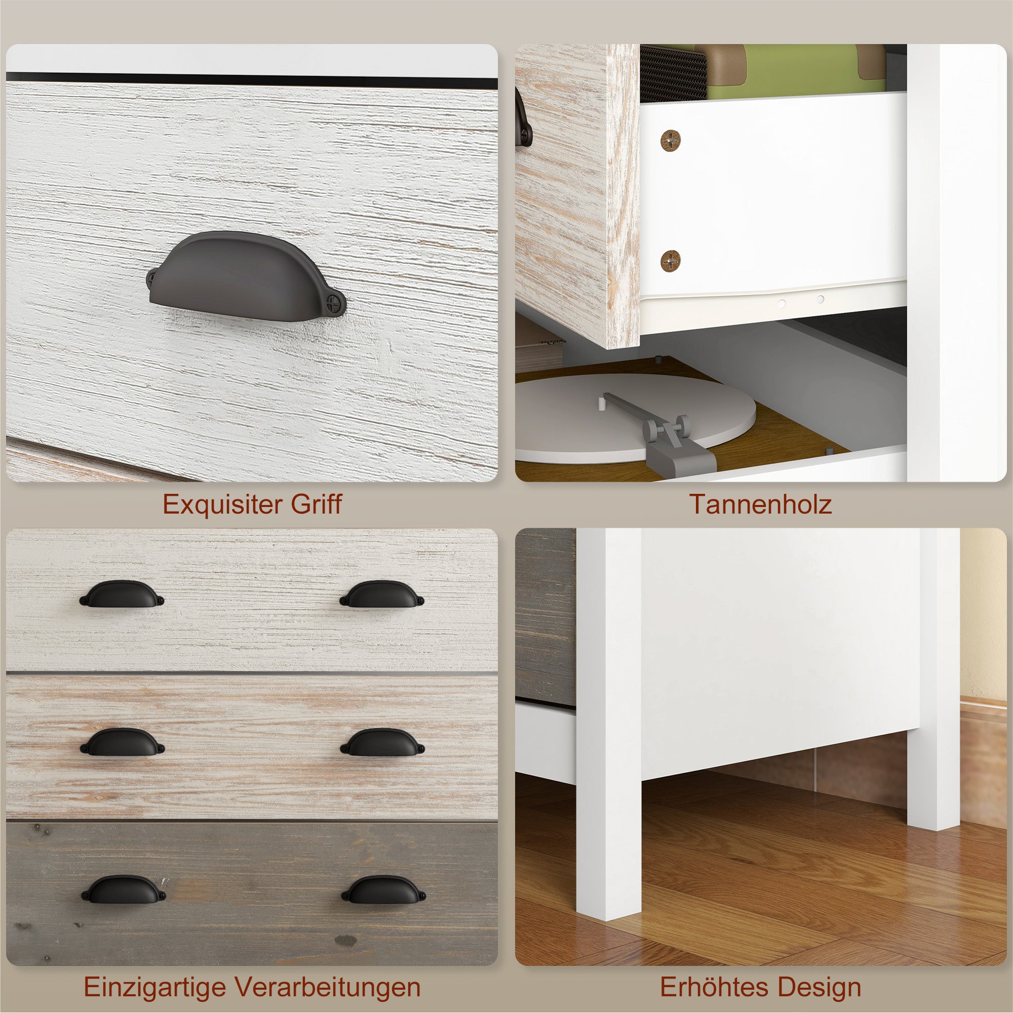 Chest of Drawers Storage Cabinet with 5 Drawers, Drawer Cabinet with Handle, Anti-tilt Protection, for Bedroom, Living Room, White, 70 x 38 x 85 cm