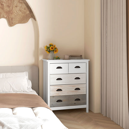 Chest of Drawers Storage Cabinet with 5 Drawers, Drawer Cabinet with Handle, Anti-tilt Protection, for Bedroom, Living Room, White, 70 x 38 x 85 cm