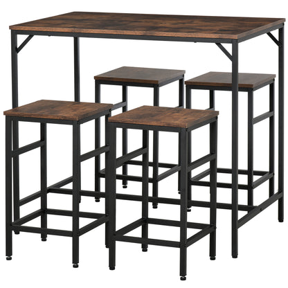 Modern Kitchen Table Set, High Table with 4 Industrial Style Stools, Metal and Wood, Modern Furniture, Living Room and Kitchen, 100Lx60Wx88H cm, Light Oak