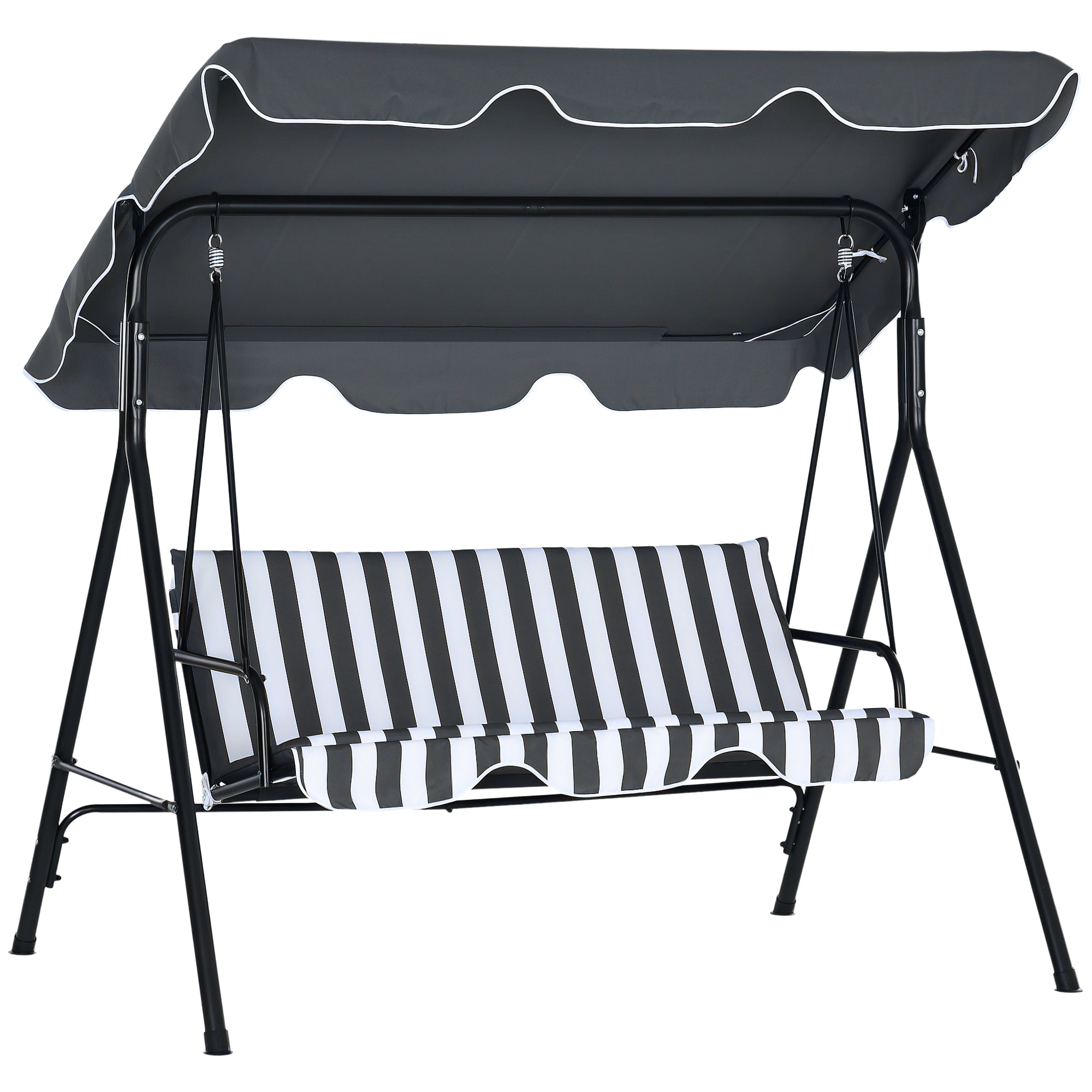 Hollywood Swing with Seat Cushion, 3-Seater Garden Swing with Adjustable Sunroof, Swing Bench supports up to 240 kg, for Garden, Terrace, 172 x 110 x 153 cm, Gray+White