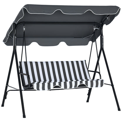 Hollywood Swing with Seat Cushion, 3-Seater Garden Swing with Adjustable Sunroof, Swing Bench supports up to 240 kg, for Garden, Terrace, 172 x 110 x 153 cm, Gray+White