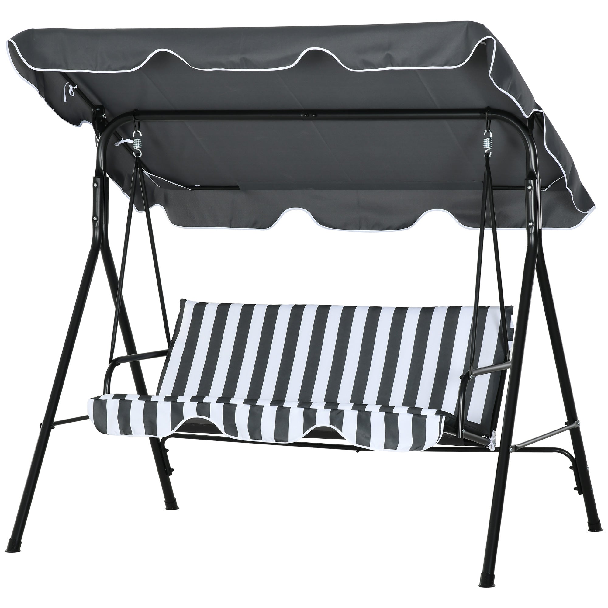 Hollywood Swing with Seat Cushion, 3-Seater Garden Swing with Adjustable Sunroof, Swing Bench supports up to 240 kg, for Garden, Terrace, 172 x 110 x 153 cm, Gray+White