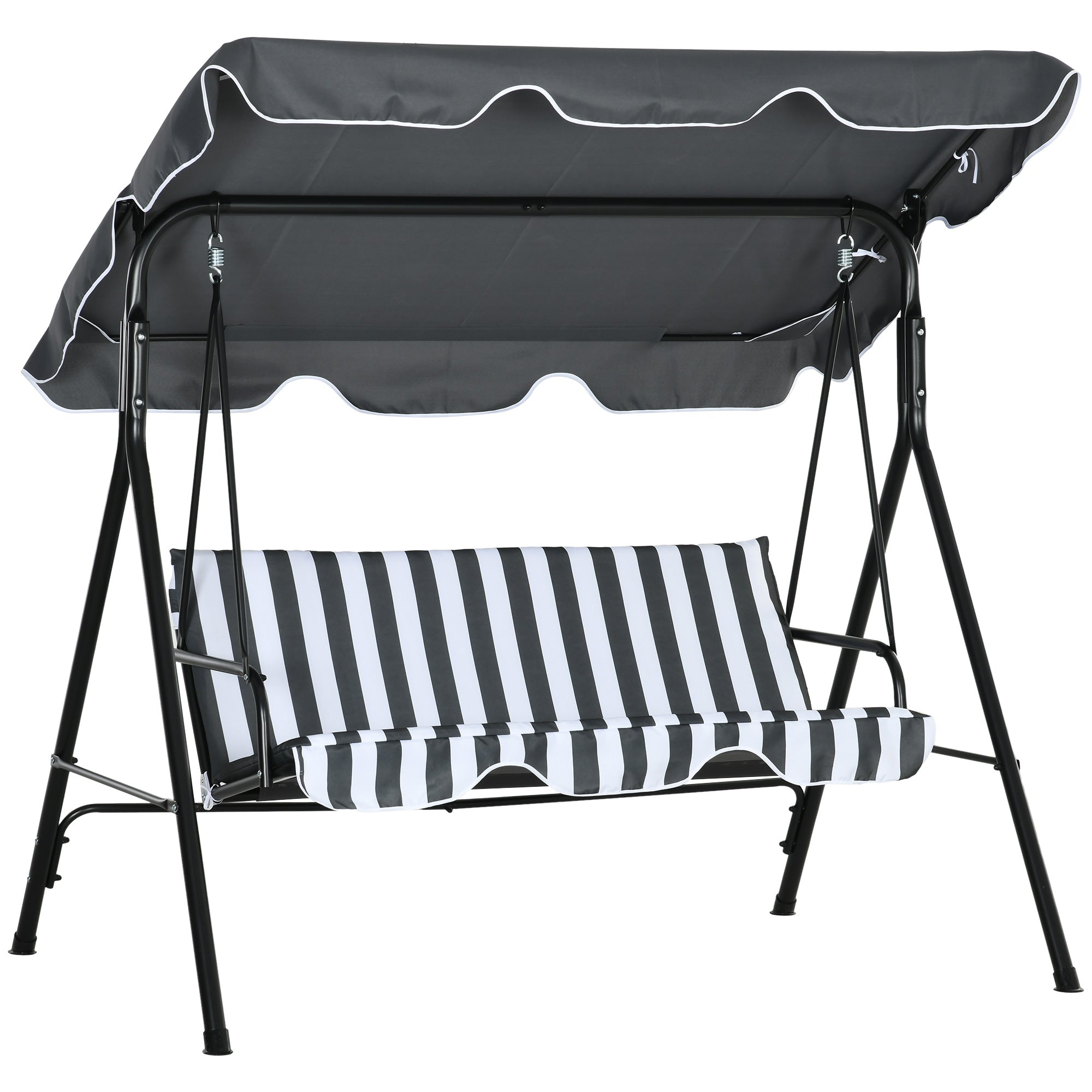 Hollywood Swing with Seat Cushion, 3-Seater Garden Swing with Adjustable Sunroof, Swing Bench supports up to 240 kg, for Garden, Terrace, 172 x 110 x 153 cm, Gray+White